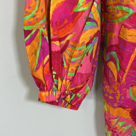 Farm Rio x Anthropologie Long Sleeve Printed Collared Romper Pink Sz M NEW - Picture 5 of 12